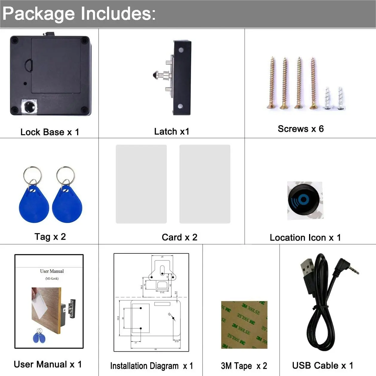 WOOCH Electronic Cabinet Lock, Hidden DIY RFID Lock with USB Cable for Wooden Cabinet Drawer Locker Cupboard