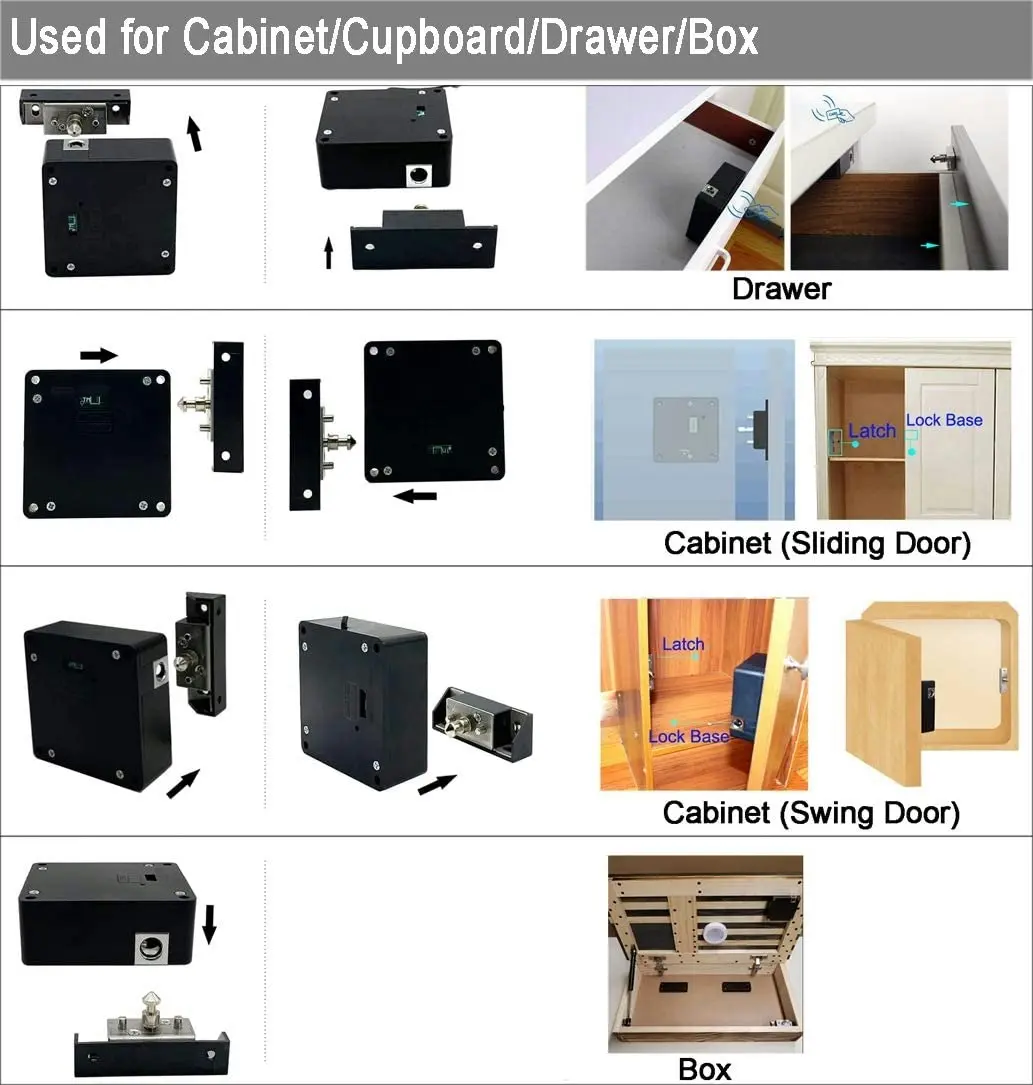 WOOCH Electronic Cabinet Lock, Hidden DIY RFID Lock with USB Cable for Wooden Cabinet Drawer Locker Cupboard