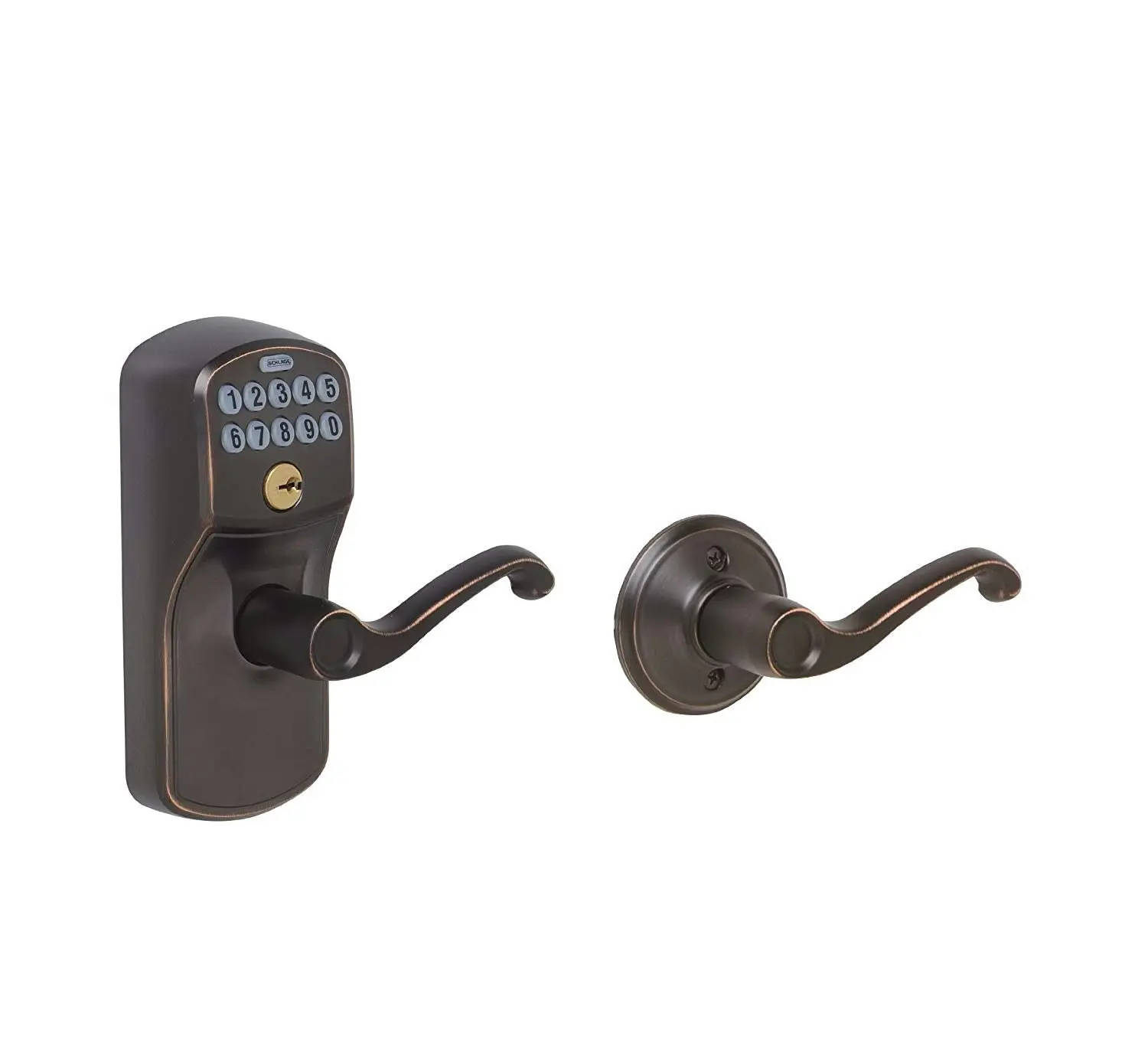 Schlage FE575 PLY 716 FLA Plymouth Keypad Entry with Auto-Lock and Flair Levers, Aged Bronze