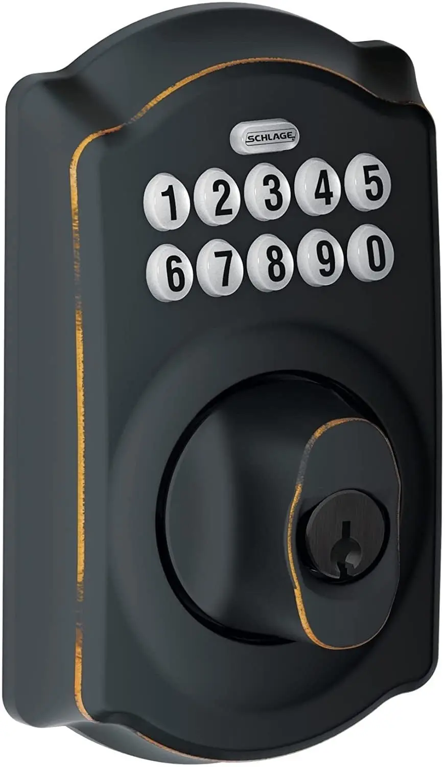 Schlage BE365 V CAM 716 Camelot Keypad Deadbolt Electronic Keyless Entry Lock, Aged Bronze