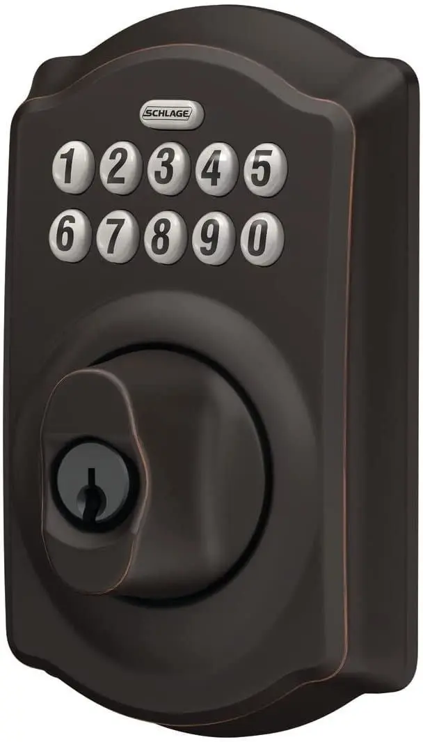 Schlage BE365 V CAM 716 Camelot Keypad Deadbolt Electronic Keyless Entry Lock, Aged Bronze