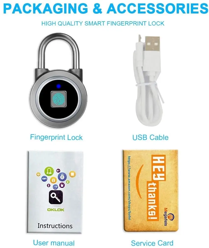 MEGAFEIS Fingerprint Padlock, Bluetooth Lock, Mobile APP, Smart Padlock with Keyless Biometric, Water Resistant, Suitable for Gym, Sports, Bike, Schoo