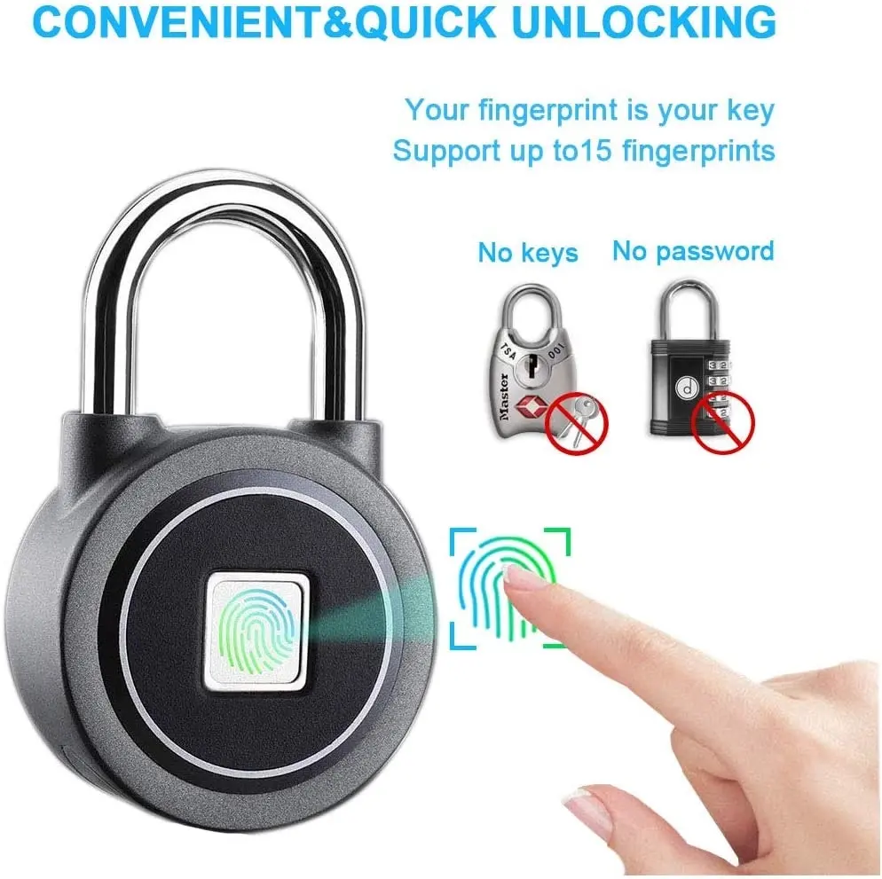 MEGAFEIS Fingerprint Padlock, Bluetooth Lock, Mobile APP, Smart Padlock with Keyless Biometric, Water Resistant, Suitable for Gym, Sports, Bike, Schoo