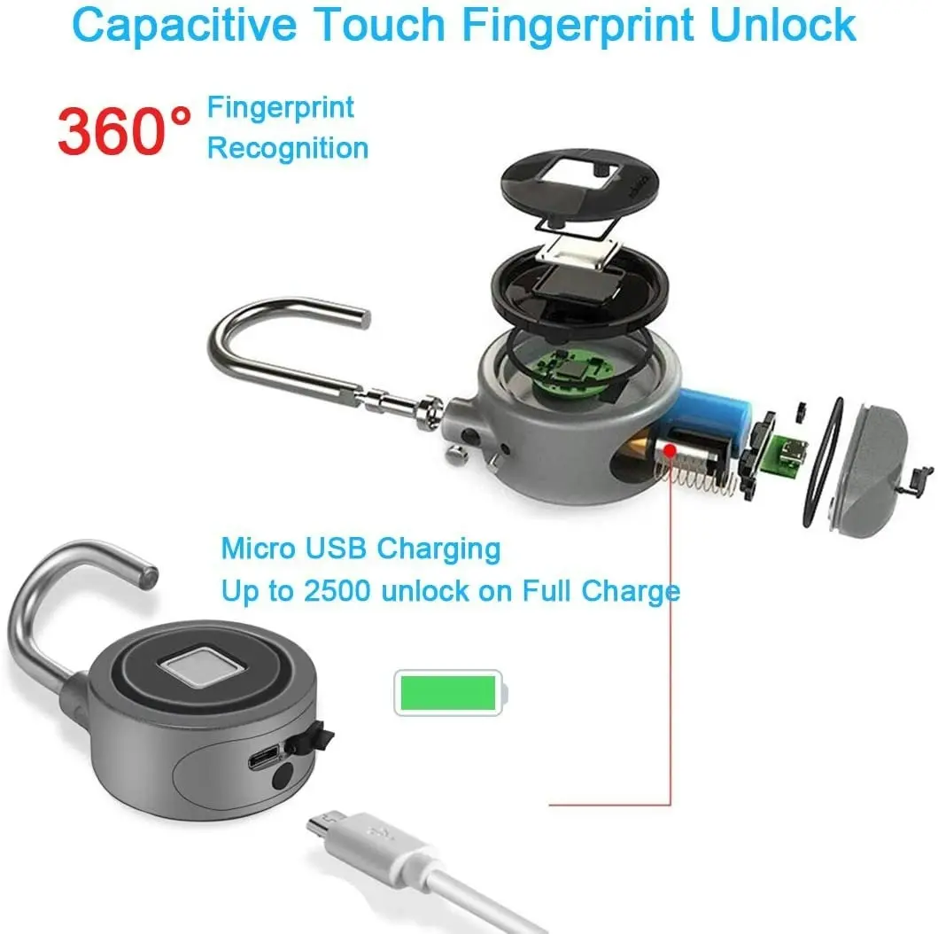 MEGAFEIS Fingerprint Padlock, Bluetooth Lock, Mobile APP, Smart Padlock with Keyless Biometric, Water Resistant, Suitable for Gym, Sports, Bike, Schoo