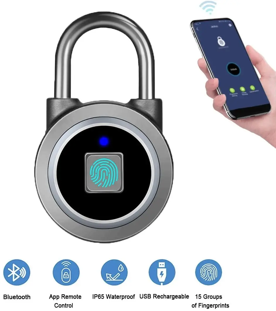 MEGAFEIS Fingerprint Padlock, Bluetooth Lock, Mobile APP, Smart Padlock with Keyless Biometric, Water Resistant, Suitable for Gym, Sports, Bike, Schoo