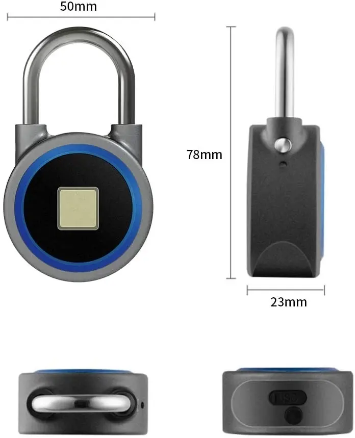 Meisort Fingerprint Padlock, Smart Thumbprint Bluetooth Lock Biometric Lock for Gym, Locker, Backpack, Luggage, Suitcase, Office, IP65 Water Resistanc