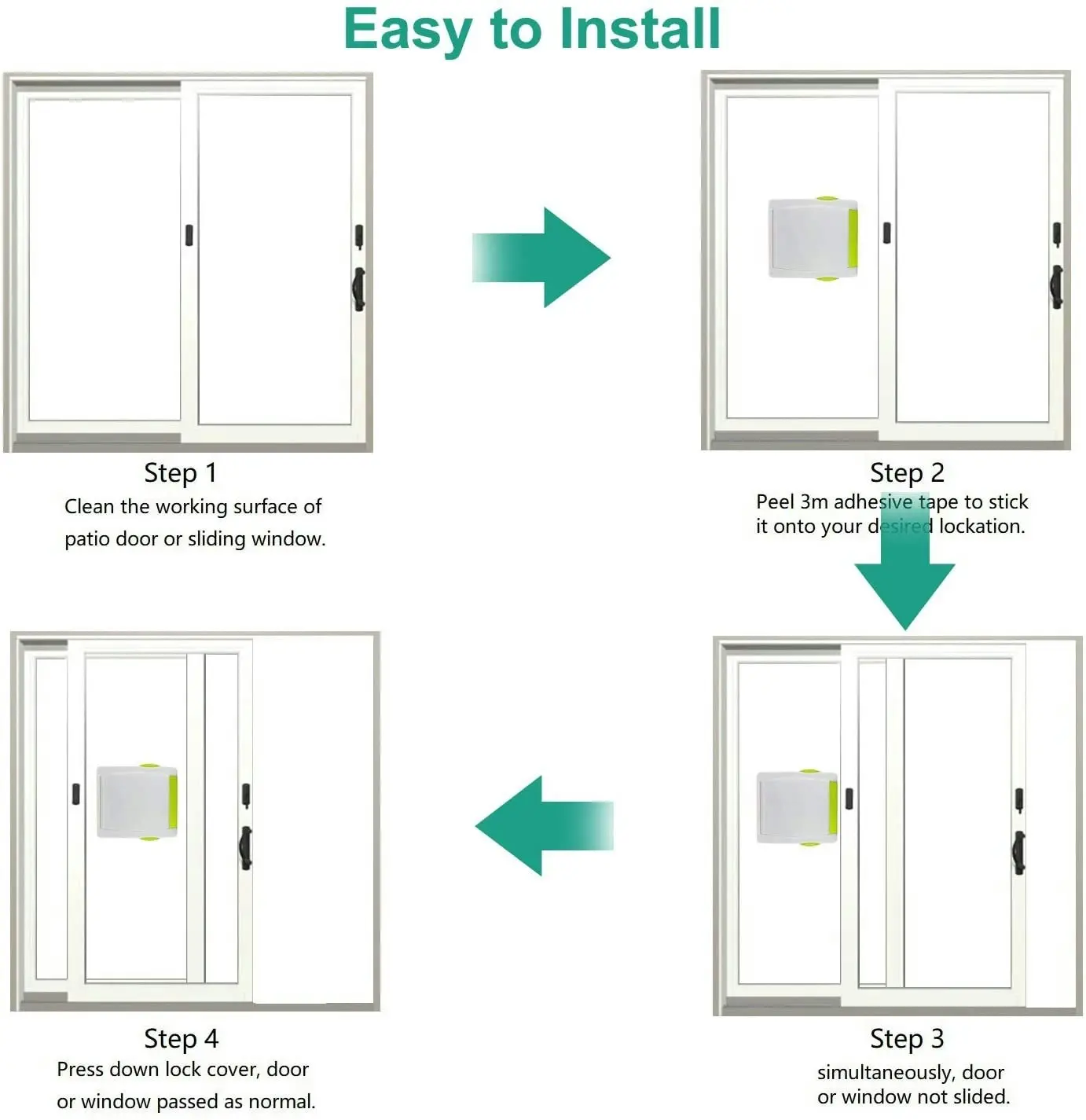 OKEFAN Sliding Glass Door Child Lock - 4 Pack Baby Safety Slide Window Locks for Kids Proof Patio Closet Doors No Drilling Tools Needed (Green)