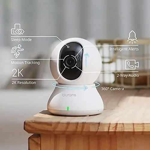 Blurams Security Camera 2K, Blurams Baby Monitor Dog Camera 360-degree for Home Security w/ Smart Motion Tracking, Phone App, IR Night Vision, Siren,