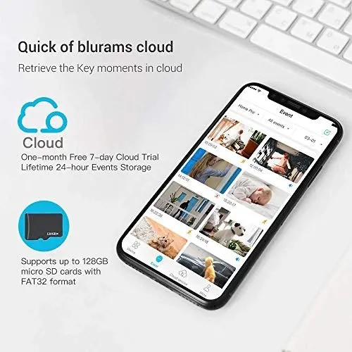 Blurams Security Camera 2K, Blurams Baby Monitor Dog Camera 360-degree for Home Security w/ Smart Motion Tracking, Phone App, IR Night Vision, Siren,