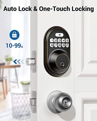 Keyless Entry Door Lock, Veise Electronic Keypad Deadbolt, Keyed Entry, Auto Lock, Anti-Peeking Password, Back Lit & Easy Installation Design, Oil Rubbed Bronze