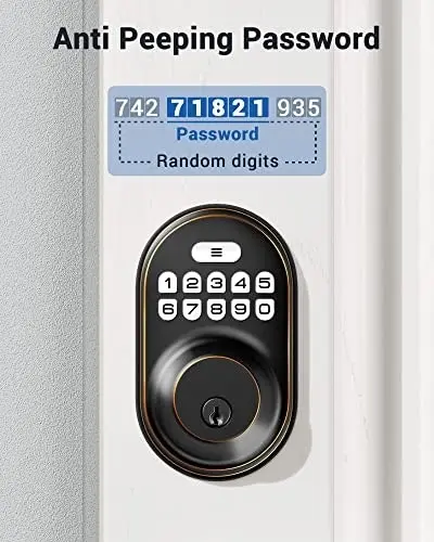 Keyless Entry Door Lock, Veise Electronic Keypad Deadbolt, Keyed Entry, Auto Lock, Anti-Peeking Password, Back Lit & Easy Installation Design, Oil Rubbed Bronze