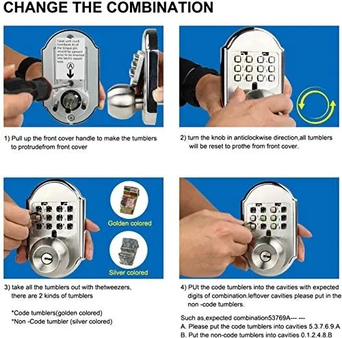 Keyless Entry Door Lock Deadbolt Stainless Steel 304 Keypad Mechanical Digital Combination Double Security (Pass Code Or Keys)