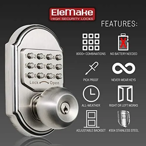 Keyless Entry Door Lock Deadbolt Stainless Steel 304 Keypad Mechanical Digital Combination Double Security (Pass Code Or Keys)