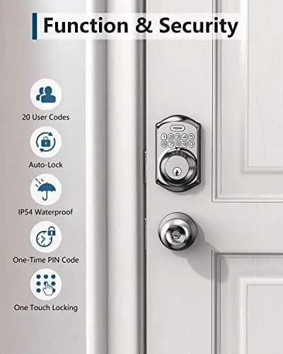 TEEHO TE001 Keyless Entry Door Lock with Keypad - Smart Deadbolt Lock - Front Door Lock with 2 Keys - Auto Lock - Easy Installation - Satin Nickel