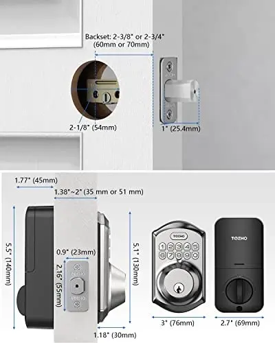 TEEHO TE001 Keyless Entry Door Lock with Keypad - Smart Deadbolt Lock - Front Door Lock with 2 Keys - Auto Lock - Easy Installation - Satin Nickel