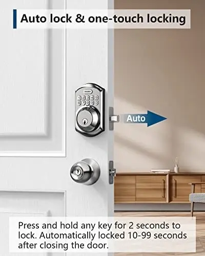 TEEHO TE001 Keyless Entry Door Lock with Keypad - Smart Deadbolt Lock - Front Door Lock with 2 Keys - Auto Lock - Easy Installation - Satin Nickel