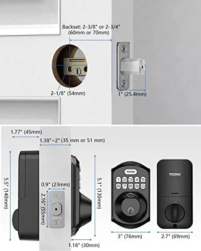 Fingerprint Door Lock - TEEHO TE002 Keyless Entry Door Lock Deadbolt - Electronic Door Lock with Keypad - Combination Door Lock - Easy Installation -Matte Black