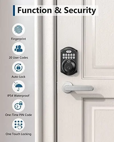 Fingerprint Door Lock - TEEHO TE002 Keyless Entry Door Lock Deadbolt - Electronic Door Lock with Keypad - Combination Door Lock - Easy Installation -Matte Black