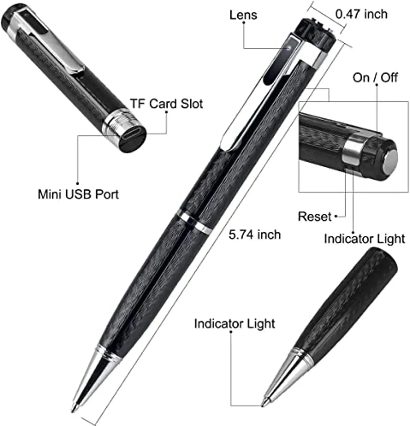 Hidden Camera Pen 1080P HD 2.5Hrs with 32GB SD Card - 2 in 1 - Camera Pen - Mini Body Camera, Card Reader, 5 Refills for Business, Conference, Security