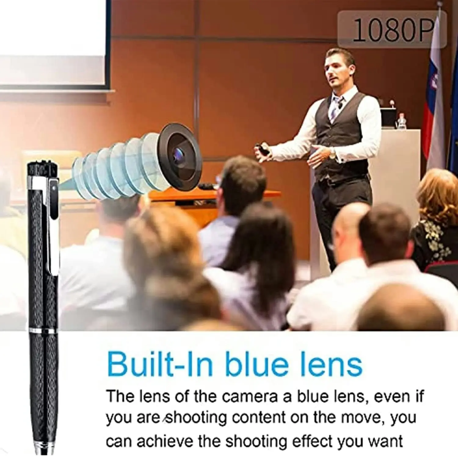 Hidden Camera Pen 1080P HD 2.5Hrs with 32GB SD Card - 2 in 1 - Camera Pen - Mini Body Camera, Card Reader, 5 Refills for Business, Conference, Security