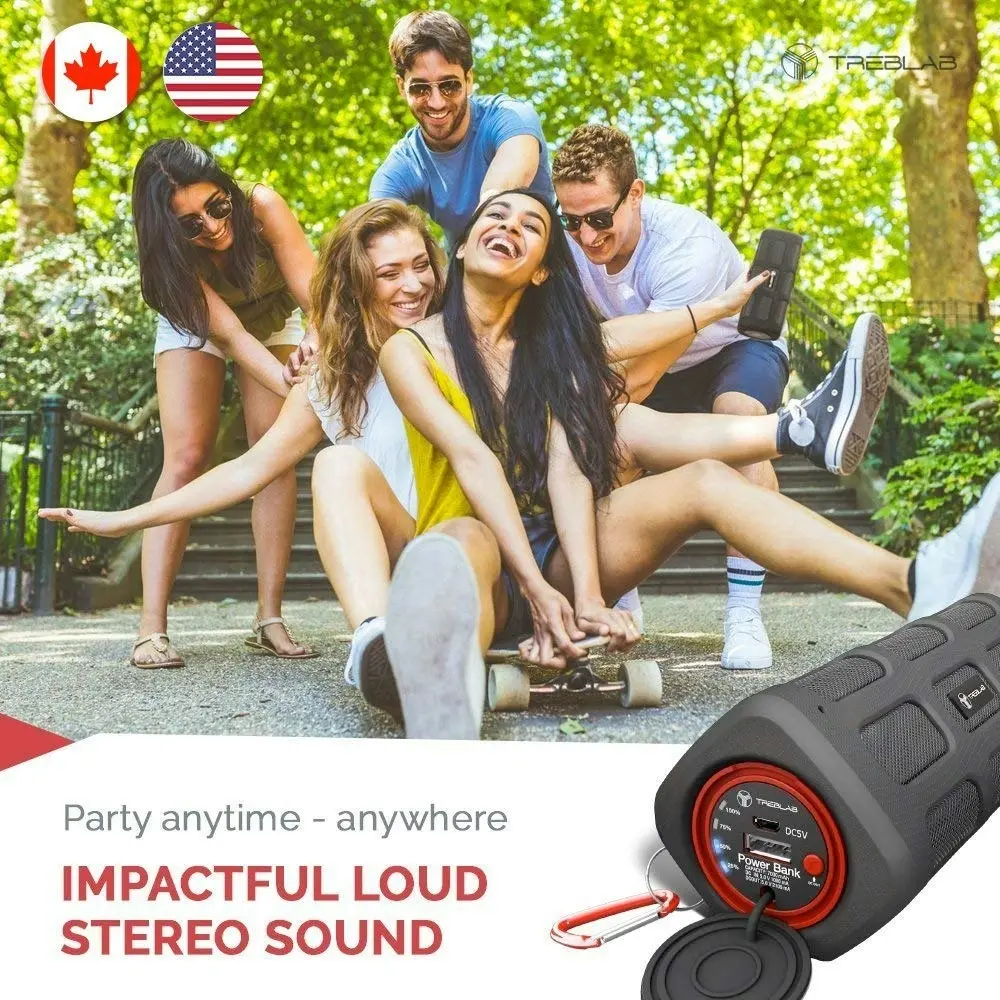 TREBLAB FX100 - Extreme Bluetooth Speaker - Loud, Rugged for Outdoors, Shockproof, Water Resistant IPX4, Built-in 7000mAh Power Bank