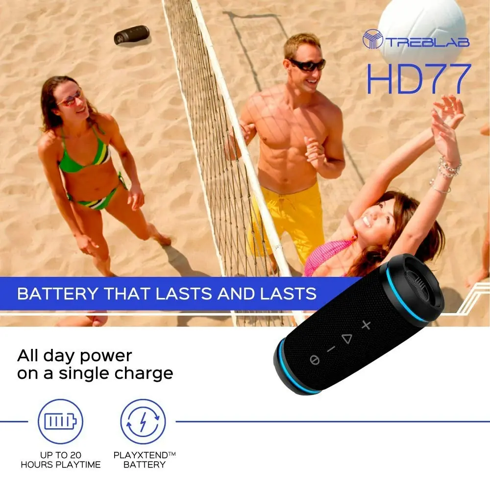 TREBLAB HD77 Premium Bluetooth Speaker  Loud 360° HD Surround Sound, Wireless Dual Pairing, 25W Powerful Bass, 20H Battery