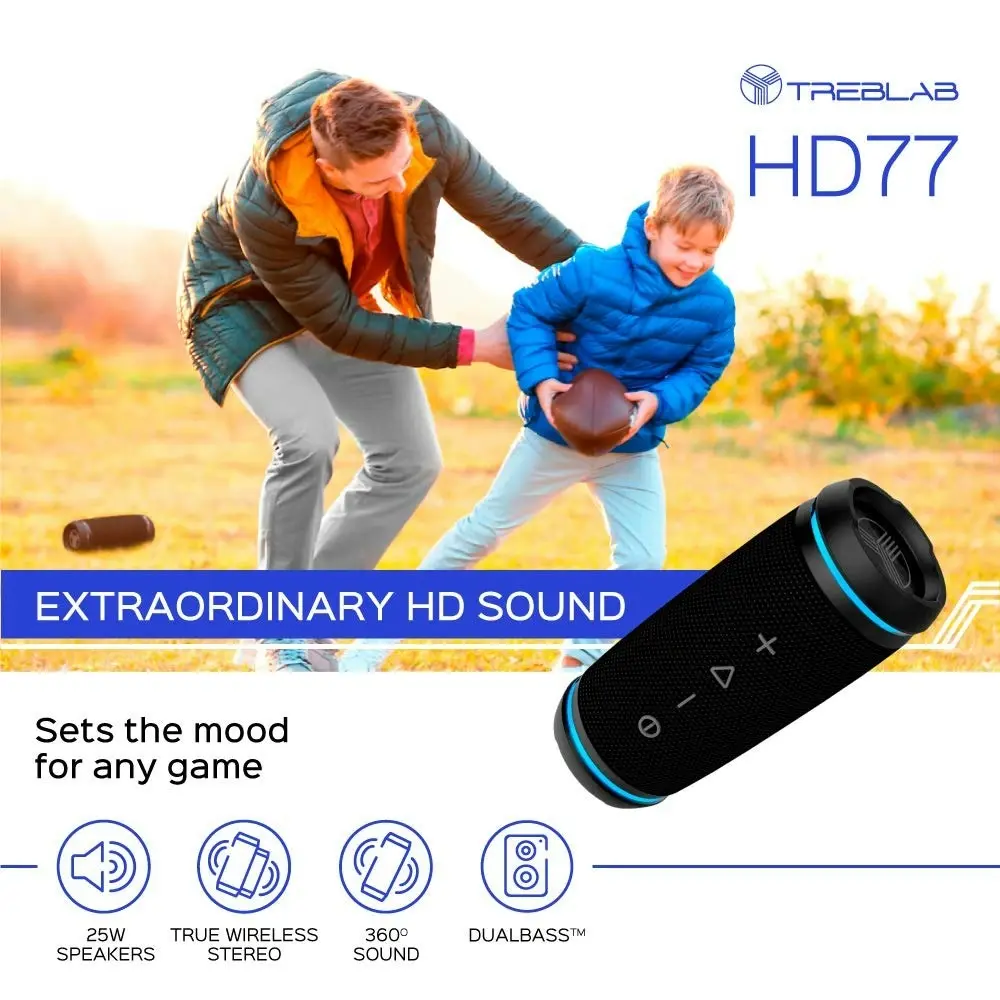 TREBLAB HD77 Premium Bluetooth Speaker  Loud 360° HD Surround Sound, Wireless Dual Pairing, 25W Powerful Bass, 20H Battery