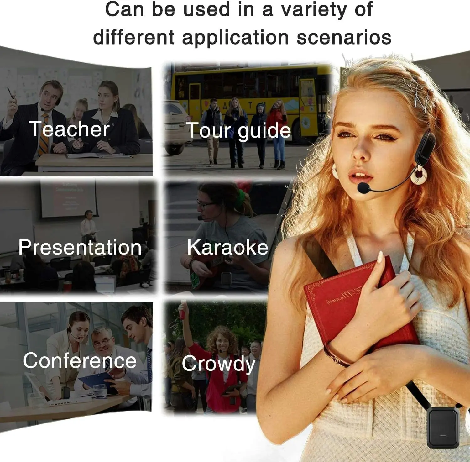 HW HAOWORKS 18W Wireless Bluetooth Waterproof Voice Amplifier Portable Headset Microphone with Speaker Small Personal Microphone for Teachers, Outdoors