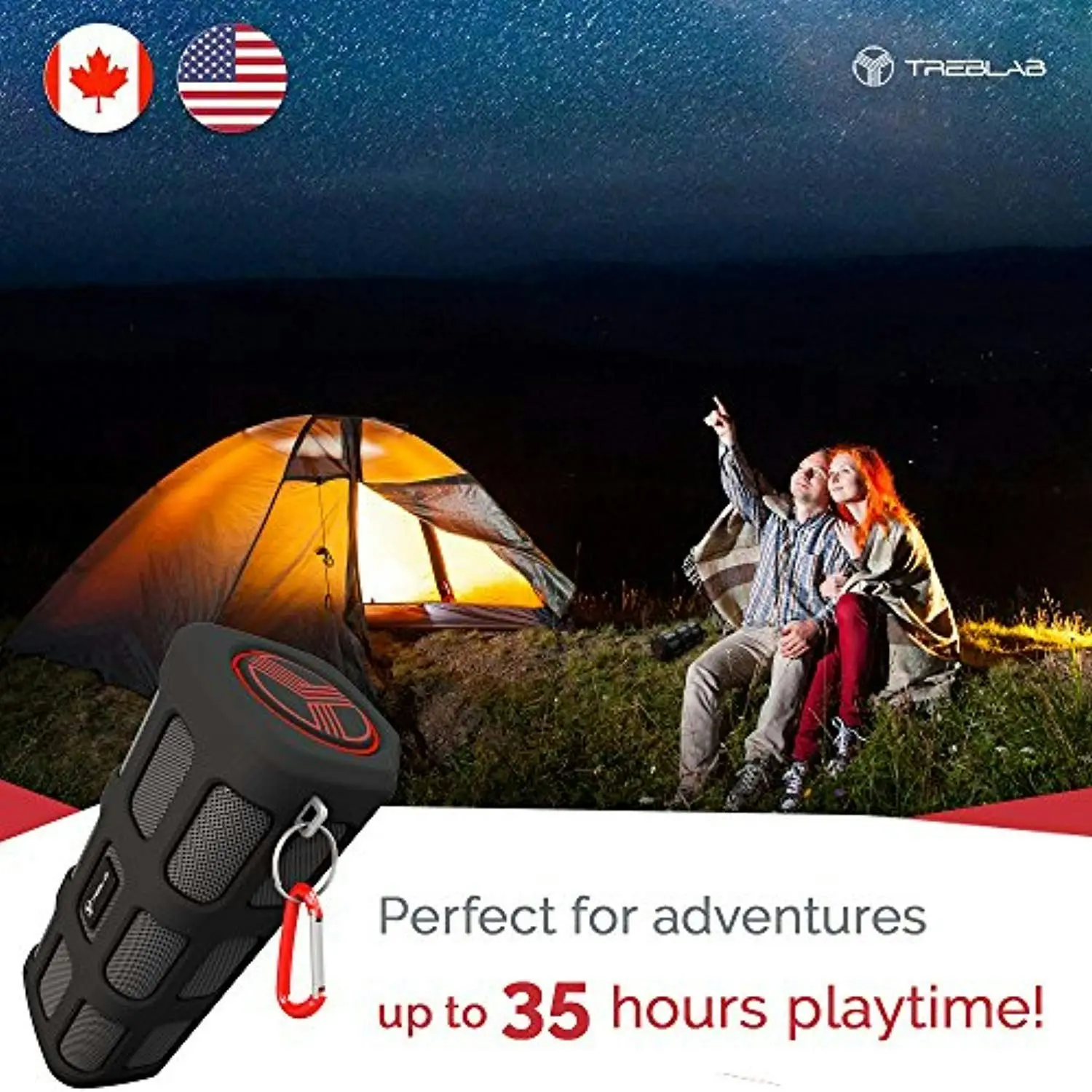 TREBLAB FX100 - Extreme Bluetooth Speaker - Loud, Rugged for Outdoors, Shockproof, Waterproof IPX4, Built-In 7000mAh Power Bank