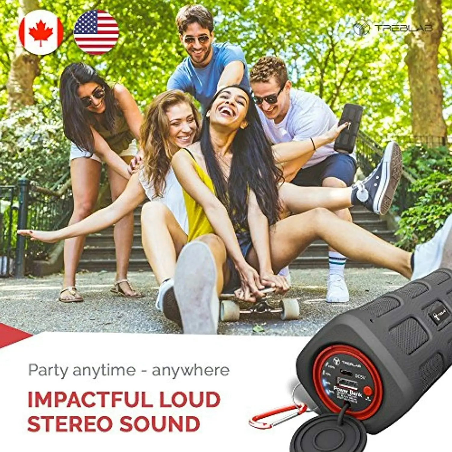 TREBLAB FX100 - Extreme Bluetooth Speaker - Loud, Rugged for Outdoors, Shockproof, Waterproof IPX4, Built-In 7000mAh Power Bank