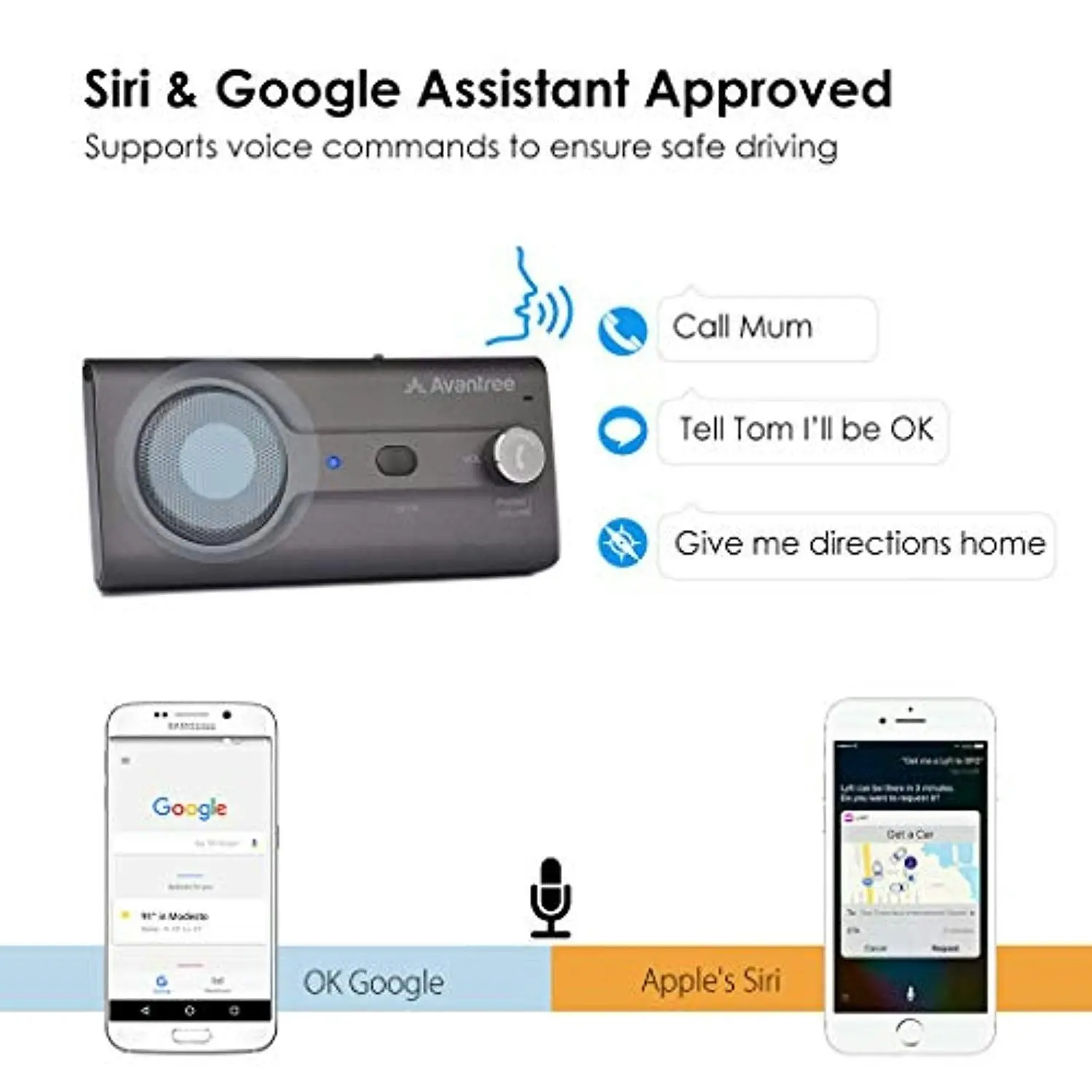 Avantree CK11 Bluetooth Hands Free Car Kit, Connects with Siri & Google Assistant, Auto On Off, Wireless in Car Handsfree Speakerphone