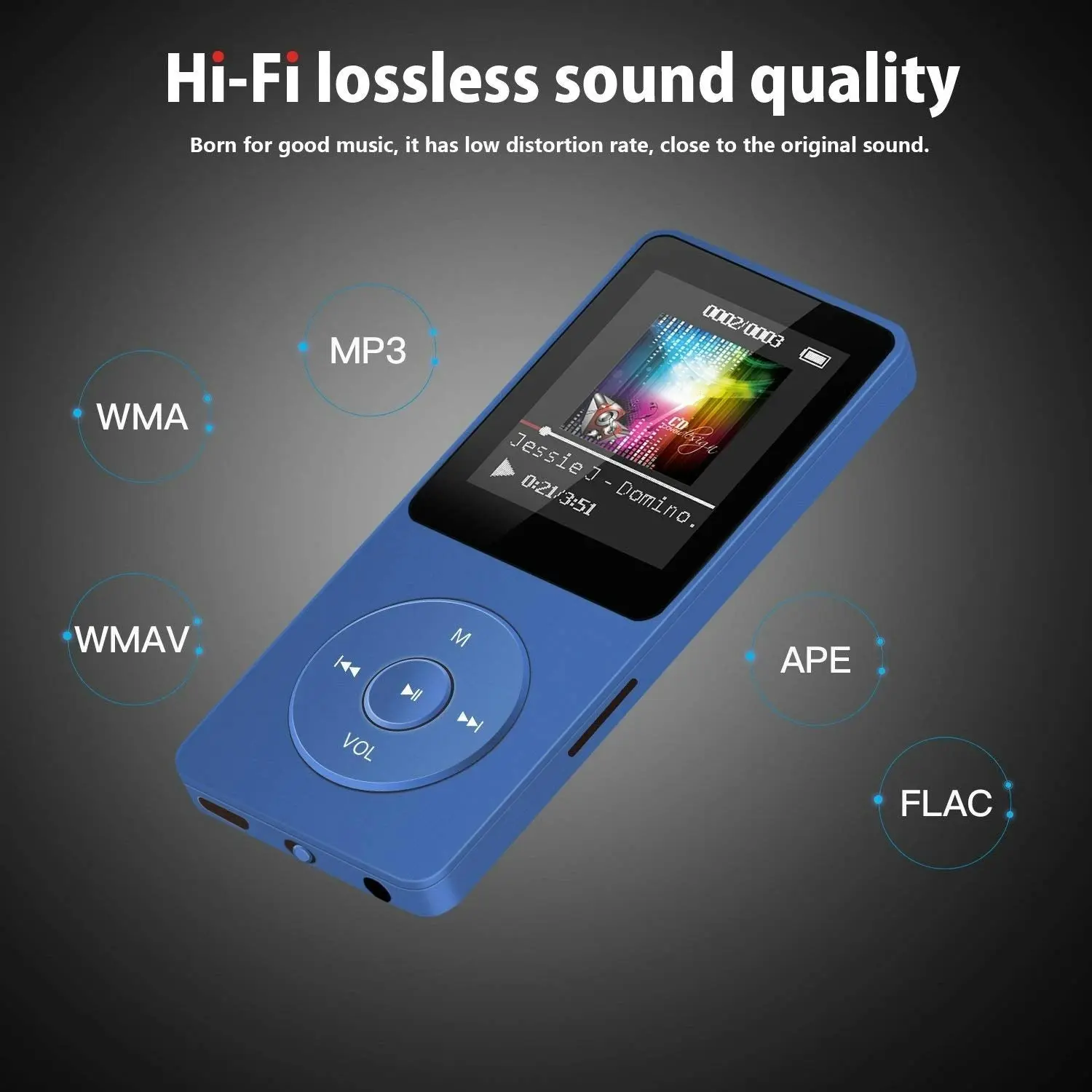 Agptek A02 8GB MP3 Player, 70 Hours Playback Lossless Sound Music Player (Supports up to 128GB), Dark Blue