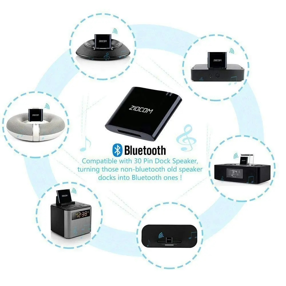 ZIOCOM Bluetooth 4.1 A2DP Audio Music Receiver Bluetooth Adapter for Bose Sounddock and 30Pin iPhone iPod Dock Speaker (Not Suitable Bose Sounddock I)