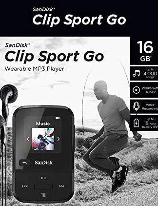 SanDisk 16GB Clip Sport Go MP3 Player, Black - LED Screen and FM Radio - SDMX30-016G-G46K