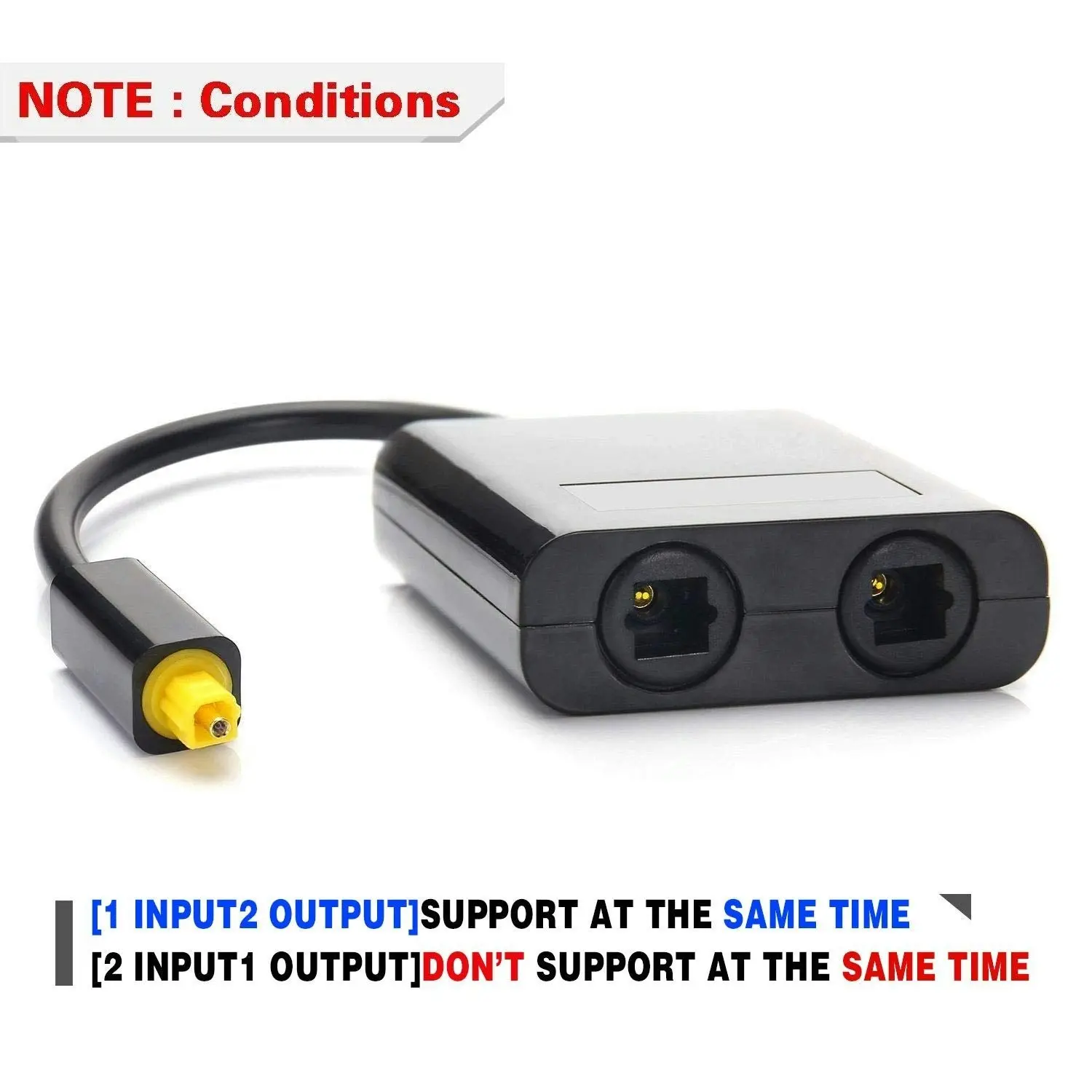 Cablecc Dual Port Toslink Digital Optical Audio Splitter Adapter Fiber Optic Audio Cable 1 in 2 Out Black