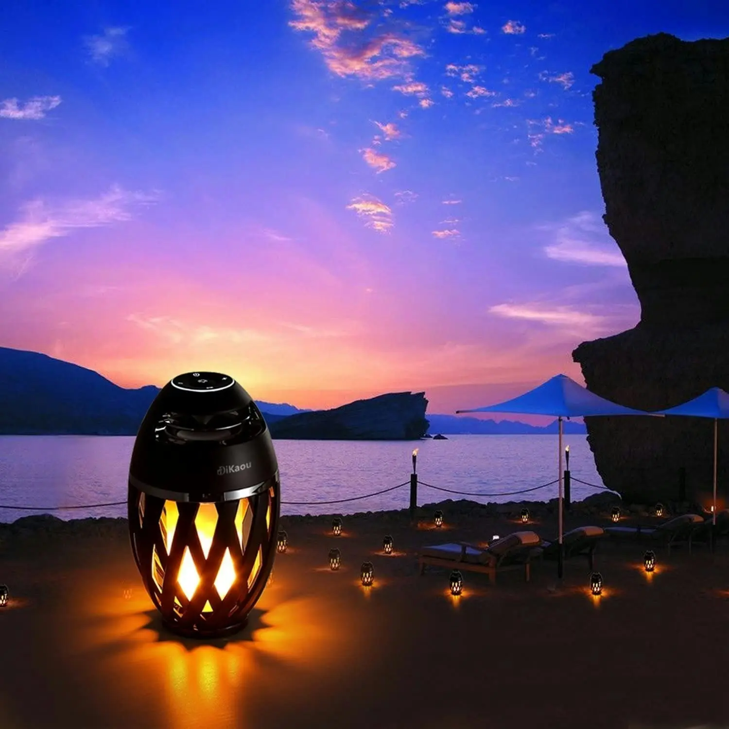 DIKAOU Led flame table lamp, Torch atmosphere Bluetooth speakers&Outdoor Portable Stereo Speaker with HD Audio and Enhanced Bass,LED flickers warm yel