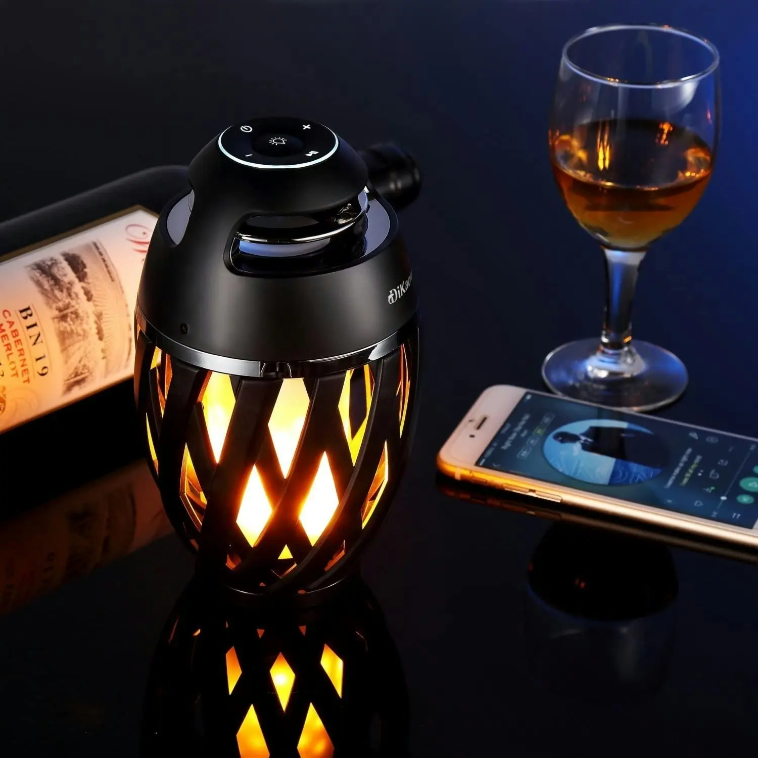 DIKAOU Led flame table lamp, Torch atmosphere Bluetooth speakers&Outdoor Portable Stereo Speaker with HD Audio and Enhanced Bass,LED flickers warm yel