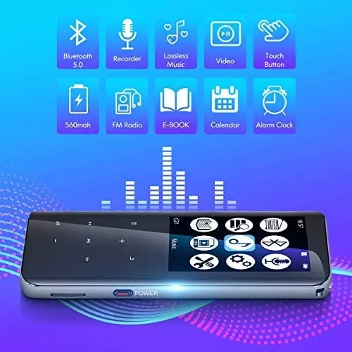 32GB Mp3 Player with Bluetooth 5.0 - Portable Digital Lossless Music Player for Walking Running,Super Light Metal Shell Touch Buttons with TF Card Exp