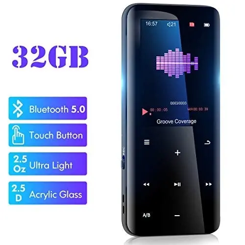 32GB Mp3 Player with Bluetooth 5.0 - Portable Digital Lossless Music Player for Walking Running,Super Light Metal Shell Touch Buttons with TF Card Exp