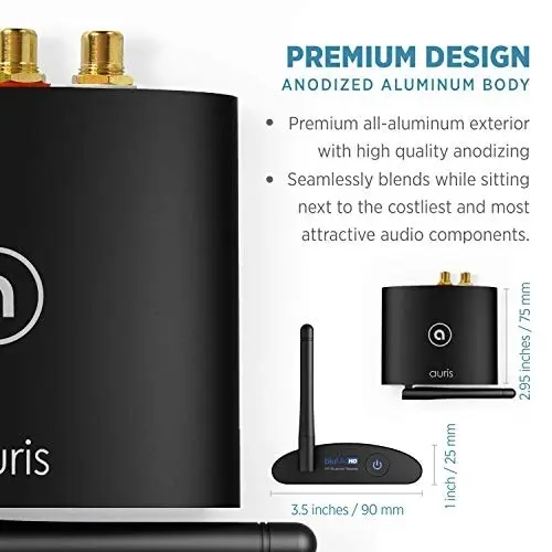 Auris Blume HD Long Range Bluetooth 5.0 Music Receiver Hi-Fi Audio Adapter with Audiophile DAC & AptX HD for Home Stereo, AV Receiver or Amplifier