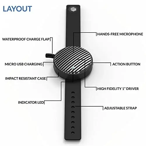 BoomBand Wearable Wireless Waterproof Wrist Portable Sports Bluetooth Speaker Watch with Speakerphone & Ultra Low Profile Design for Climbing, Hiking, Running