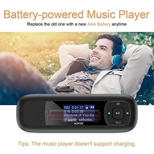 Agptek U3 USB Stick Mp3 Player, 8GB Music Player Supports Replaceable AAA Battery, Recording, FM Radio, Expandable Up to 64GB, Black