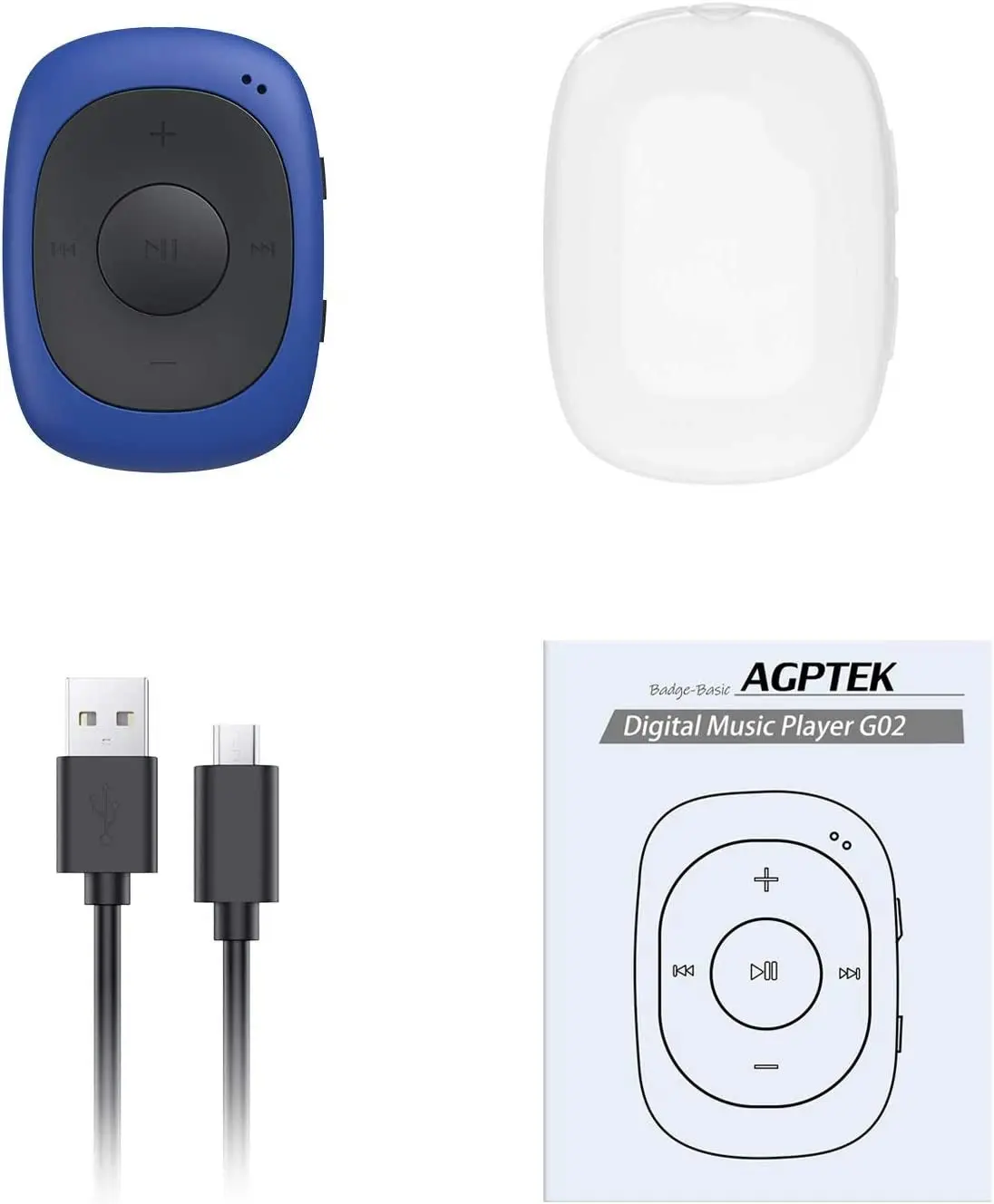 Agptek G02 8GB Clip MP3 Player with Fm/Shuffle, Portable Music Player with Sweatproof Silicone Case for Sports, Blue