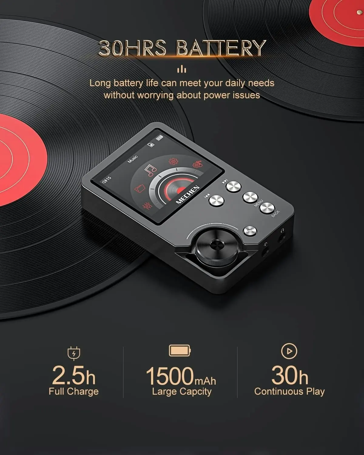 MP3 Player, MECHEN Lossless DSD High Resolution Portable Digital Audio Music Player with 64GB Memory Card, Hifi Lossless Audio Player，Support up to 256GB