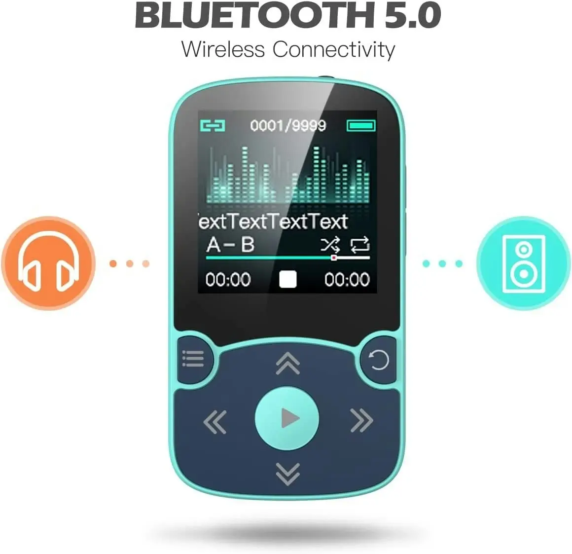 32GB MP3 Player with Clip,Agptek Bluetooth 5.0 Lossless Sound with FM Radio, Voice Recorder for Sport Running, Supports up To128Gb TF Card,Blue