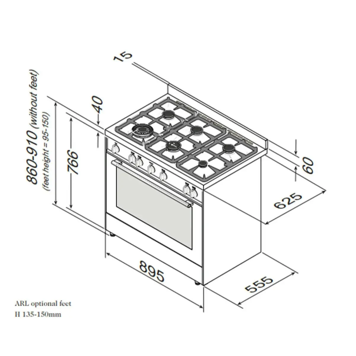 Artusi 90cm Dual Fuel Freestanding Oven/Stove