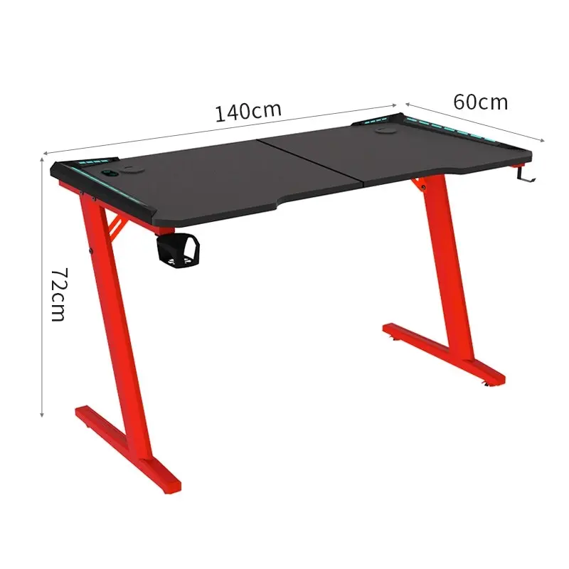 Odyssey8 Dual Panel 1.4m Gaming Desk Office Table Desktop with LED Light & Effects - Red