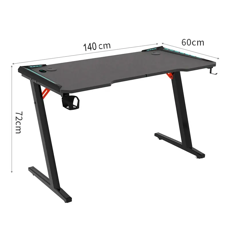 Odyssey8 Single Panel 1.4m Gaming Desk Office Table Desktop with LED Light & Effects - Black