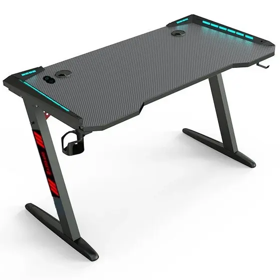 Odyssey8 Single Panel 1.4m Gaming Desk Office Table Desktop with LED Light & Effects - Black