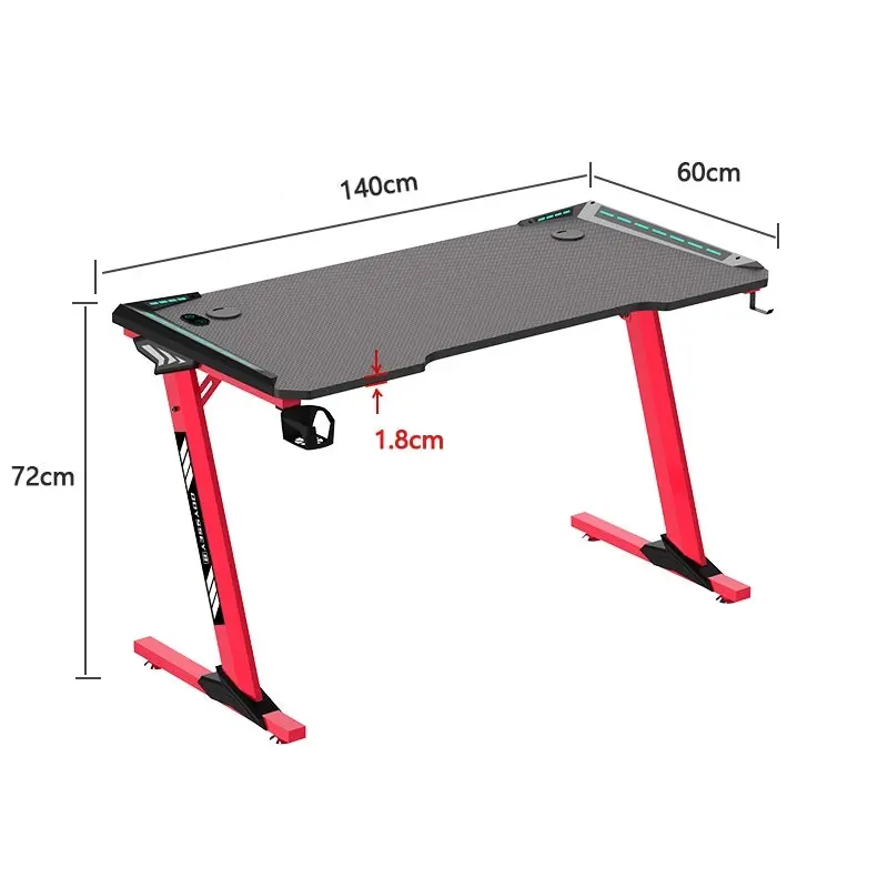 Odyssey8 Single Panel 1.4m Gaming Desk Office Table Desktop with LED Light & Effects - Red